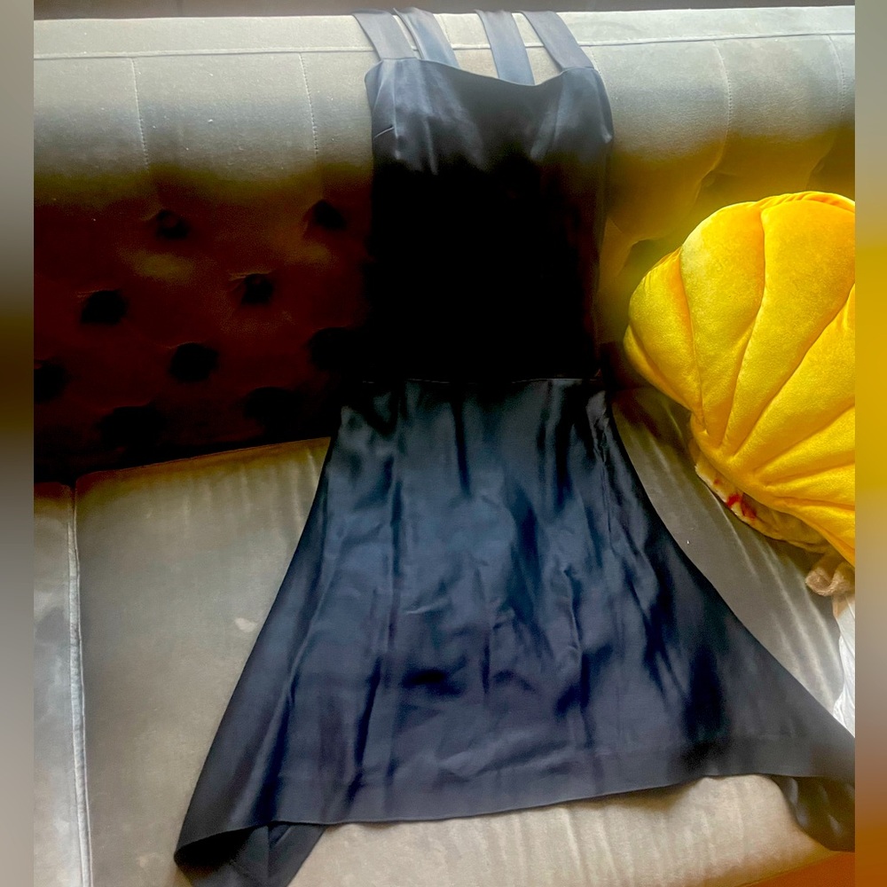 Club Monaco black two textured silk satin cocktail dress sz 2